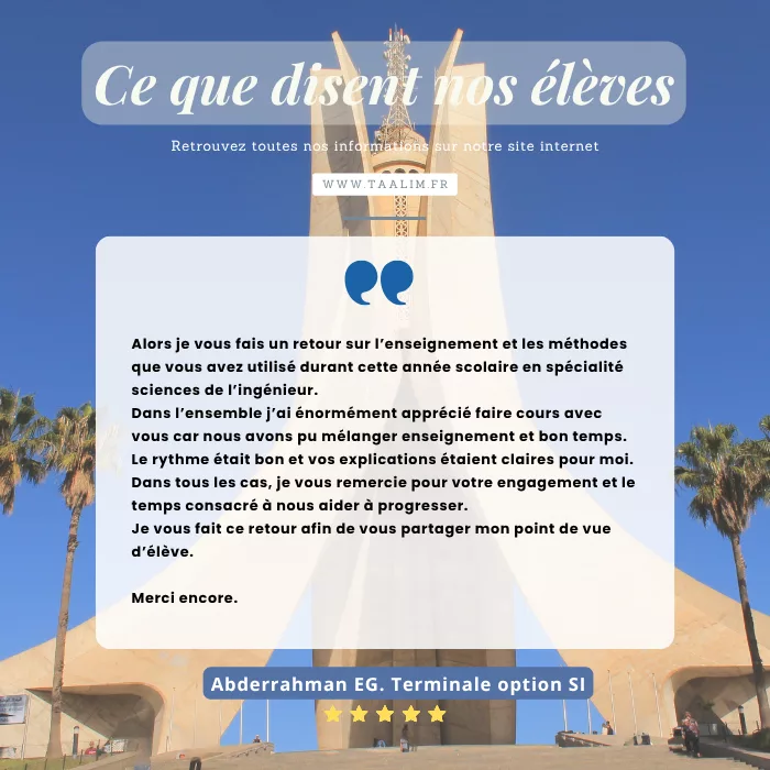 Témoignage d’un élève de Terminale option sciences de l’ingénieur sur les cours Taalim