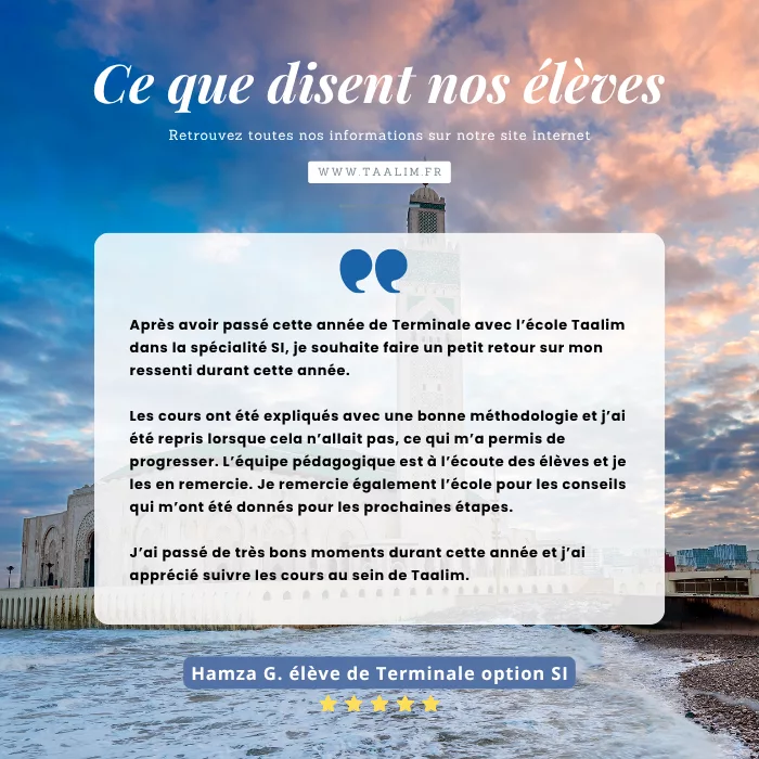 Témoignage d’un élève de Terminale option SI sur les cours Taalim