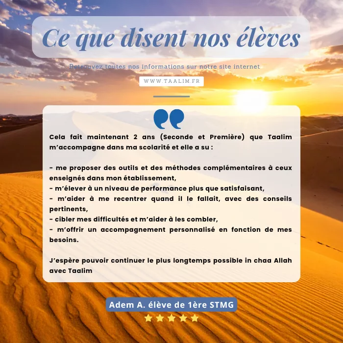 Témoignage d’un élève de 1ère STMG accompagné par Taalim depuis deux ans