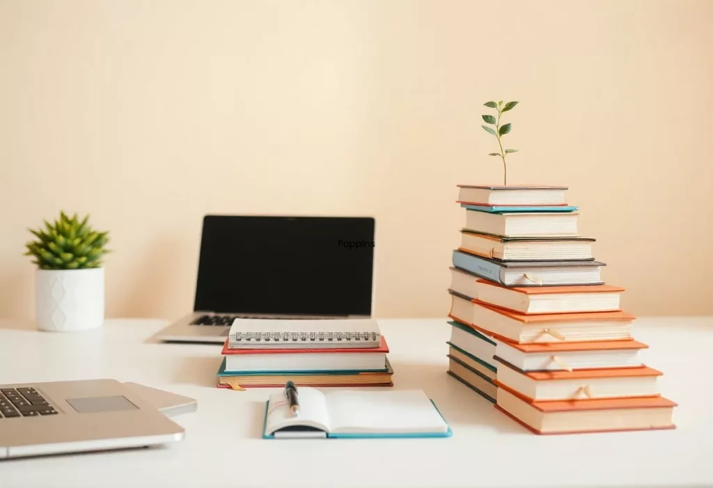 Piles de livres et ordinateur portable symbolisant le perfectionnement scolaire